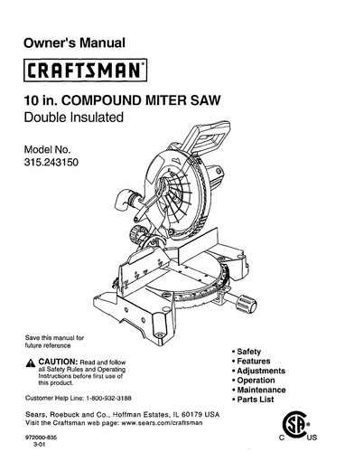 Craftsman 315 243150 miter saw - 315.243150,