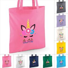 Personalised Unicorn Any Name Tote Bag. Birthday Gift Kids Girls Rainbow School