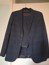 Mens Navy Blue Check Suit 36R