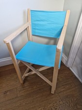 Directors Chair Solid Beech Timber Unused Seat Folds For Storage. Light Blue