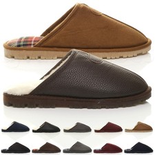 MENS FLAT LOW HEEL WINTER FUR LINED MEMORY FOAM LUXURY GIFT MULES SLIPPERS SIZE