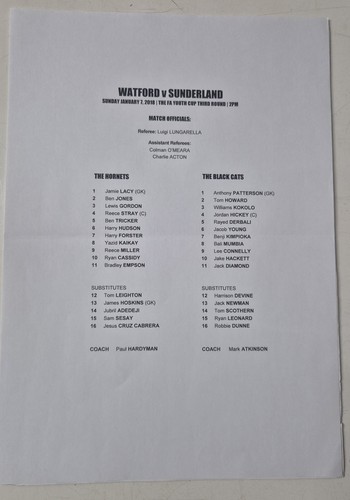 Watford sunderland youth - vs, fa