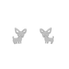 Lovely Small Chihuahua Dog LPlated Stud Earring Women Girls White Gold Plated