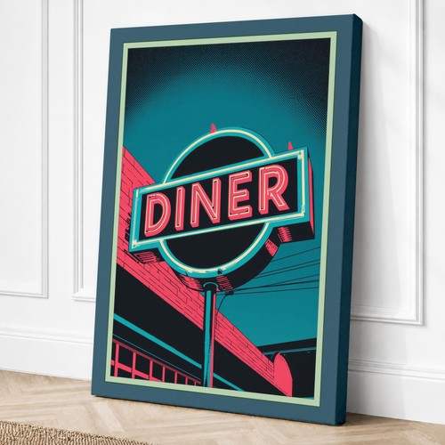 Neon diner sign - diner, retro