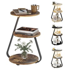 LED Lighted Sofa Side Table Round 3-Tier Storage Living Room Bedroom End Table