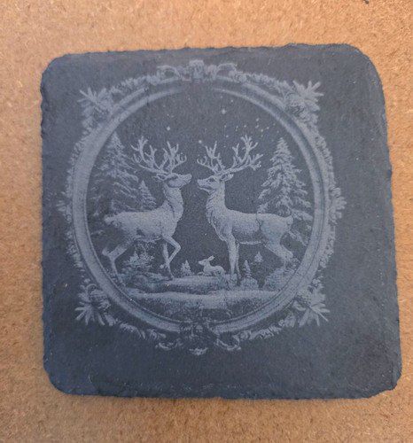 Slate square coaster grey - coaster, deer