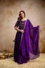 Women Purple Chinon Anarkali