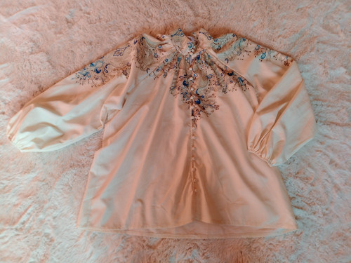 Cream turquoise pattern - cream, blouse