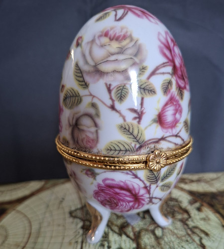 Porcelain floral egg trinket - porcelain,