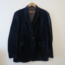Vintage English Velvet Tuxedo Dinner Jacket 46 Navy Blue Midnight Pipping Englis