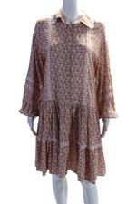 Designer Womens Floral Long Sleeved Laced Embroidered Dress Pink Size M