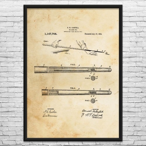 Pool cue stick patent wall - cue,