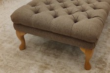 Square Chesterfield Buttoned Large Footstool  Coffee Table  Faux Linen Fabric