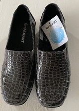 Damart Mock Croc Leather Brown Flat Shoes Size UK 5E  EU38 Side Elastication NWT