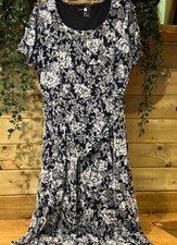 Ex Roman Navy, Grey & White Floral Burnout Fabric Fit & Flare Dress Size 14