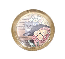 Sharon Jervis Black Cat And Flowers Glass Paperweight England Vintage (11)