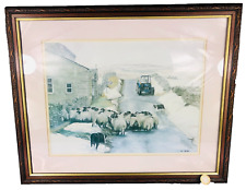 Painting Farm Life in Winter Tractor Sheep Country Life Framed 43x51cms  ra