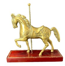 VINTAGE SOLID BRASS CAROUSEL HORSE ON WOODEN  PLINTH