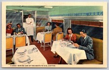 Santa Fe's El Capitan Train~Waiter Waits in Dining Car~Fred Harvey~1950 Linen