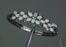 925 Silver - Designer Bracelet - Natural Opals - Emeralds - Diamonds