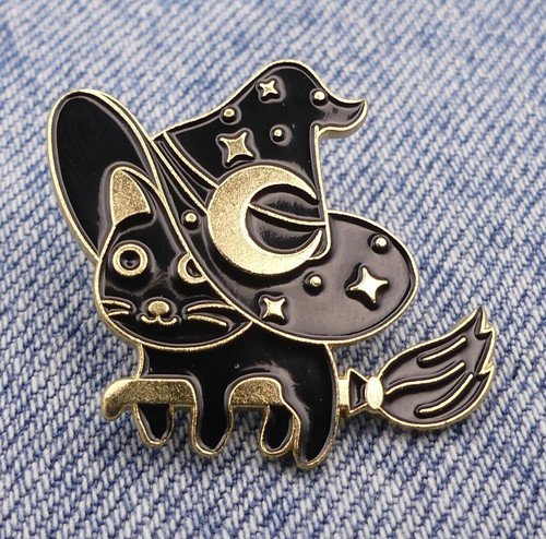 Witches black cat enamel pin - cat,
