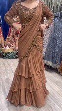 Designer Pre Drapped Saree Blouse Bollywood Party Wear Saree Ready To Wear Sari