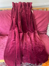 Pair of Vintage Cotton Velvet curtains, lined, burgundy red with ties 