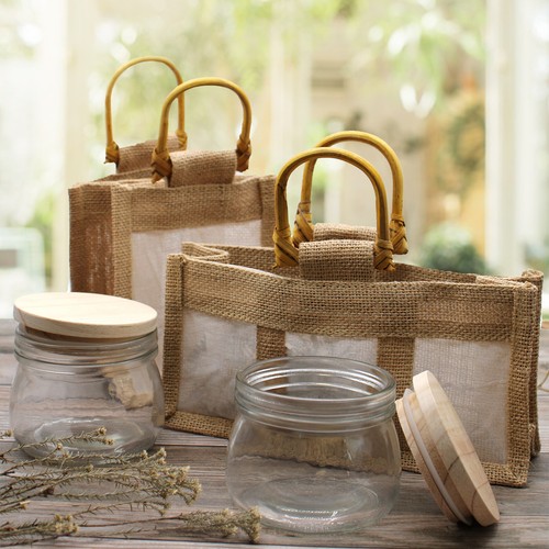 Jute gift bags with windows - jute,