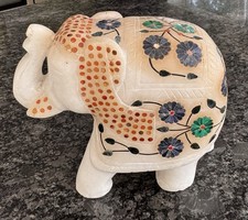 Elephant Vintage Pietra Dura  Inlayed With Malachite And Lapis