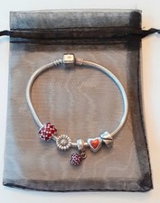 CHAMILIA 925 sterling silver charm bracelet Mixed charms Red pave sunflower.