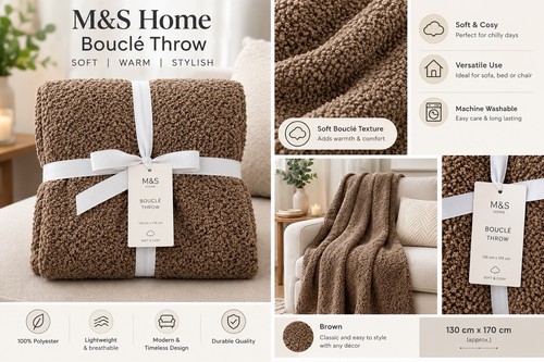 Home bouclé throw brown - m&s,