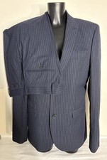 Next Mens Blue Pinstripe 2 Piece Suit Guc Sz 40” Long Jacket 34” Long Trousers