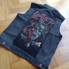 Slayer thrash heavy metal denim battle jacket vest sleeveless L