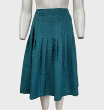 Vintage Pleated Skirt Green Check UK12-14 Preppy Academia Winter Skirt