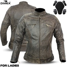 Women Ladies Motorcycle Grey Leather Jacket Biker Motorbike CE Armours
