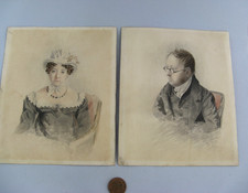 Antique portrait paintings a pair , Victorian