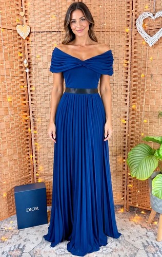 Goddiva blue bardot pleated - blue,