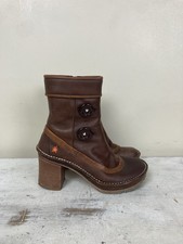 THE ART COMPANY Brown Leather Ankle Boots UK 4 Block Heel Mod Retro Quirky