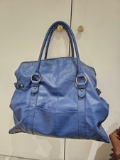 Oversized Blue Hold All Faux Leather Weekend Bag Zip Up Inner Pockets Hand Bag