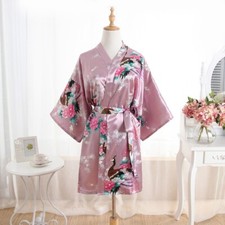 New Bride Long Women Kimono Robe Satin&Silk Night Dressing Gown 35inch