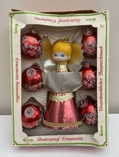 Vintage/Retro SWAN Shatterproof Xmas Decorations Set Baubles KITSCH Angel Fairy