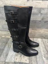 Free People Eclipse Tall Moto Boots UK 7 US 9.5 Black Leather Biker Knee Classic