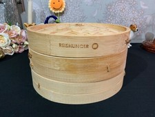 REISHUNGER Bamboo Steamer Cooker 2-Tier Inc. Washable Cotton Cloths 25.5cm Diam