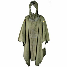 Poncho 100%Waterproof Hooded Drawstring Press-stud Rubberized German Army OG VGC