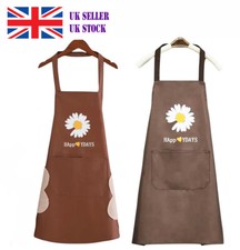 Women Waterproof PVC Daisy Happy Day Apron Kitchen Cafe Wear Dry Hand Wipe UK
