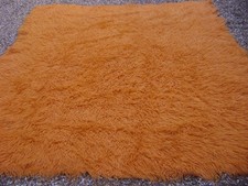 vintage 1970s WOVEN on a LOOM WOOL KILIM RUG THROW LONG PILE 248x217cm orange