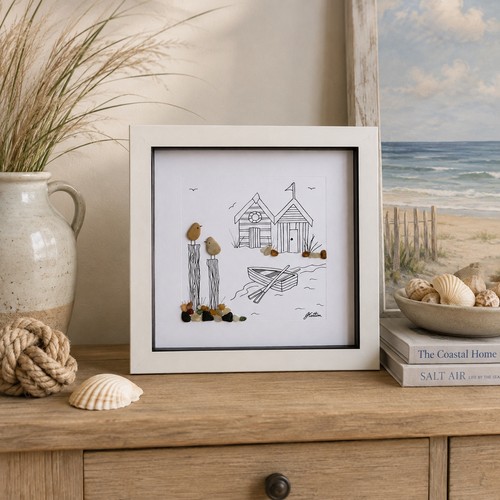 Handmade pebble art beach hut - art,