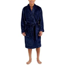 Club Room Plush Mens Dressing Gown Navy Long Sleeve Stylish With Pockets