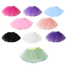 UK Kids Girls Elastic Waistband Tutu Skirt Mesh Princess 4 Layer Skirt Dancewear