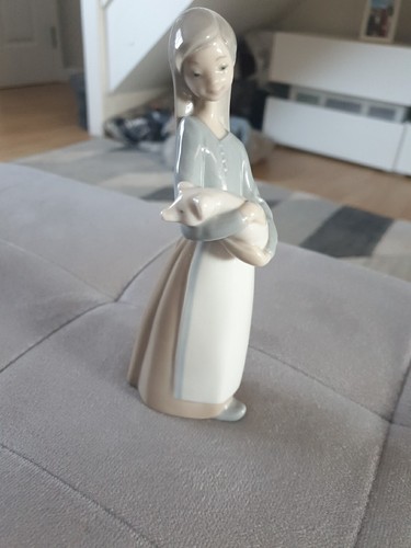 Lladro girl with pig vintage - with,